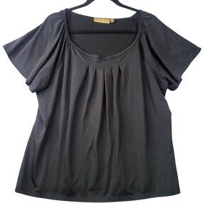 Notations Womens XL Black Pleated Scoop Neck Short Sleeve Top